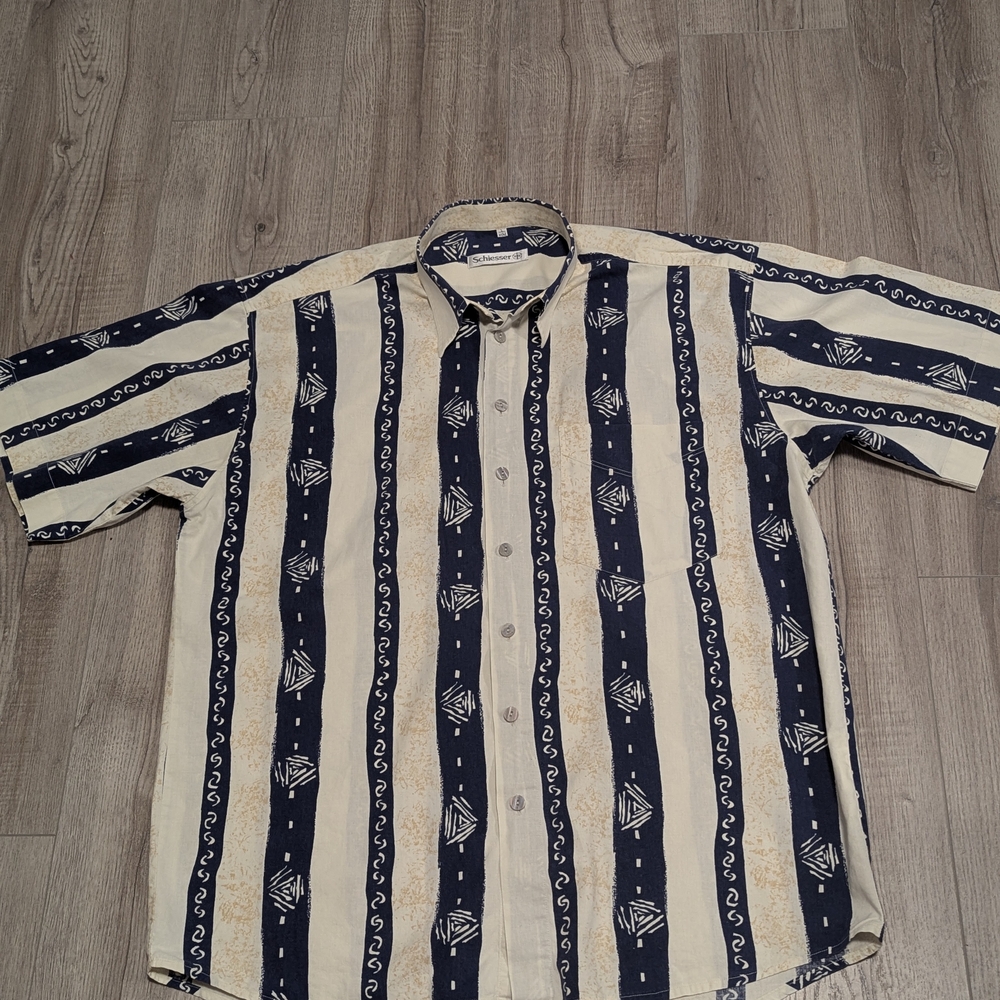 Stylish Navy and Cream Button-Down Shirt